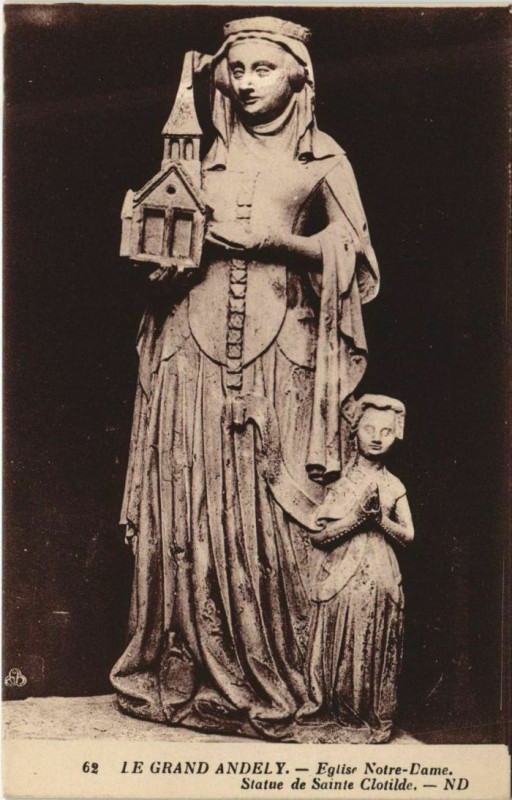 Carte postale ancienne Les Andelys Eglise Notre-Dame - Statue de Sainte Clotilde aux Andelys