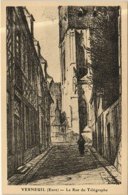 Carte postale ancienne Verneuil-sur-Avre La Rue du Telegraphe