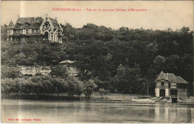 Carte postale ancienne Portejoie Porte-Joie - Vue sur le Nouveau Chateau d'Herqueville à Herqueville