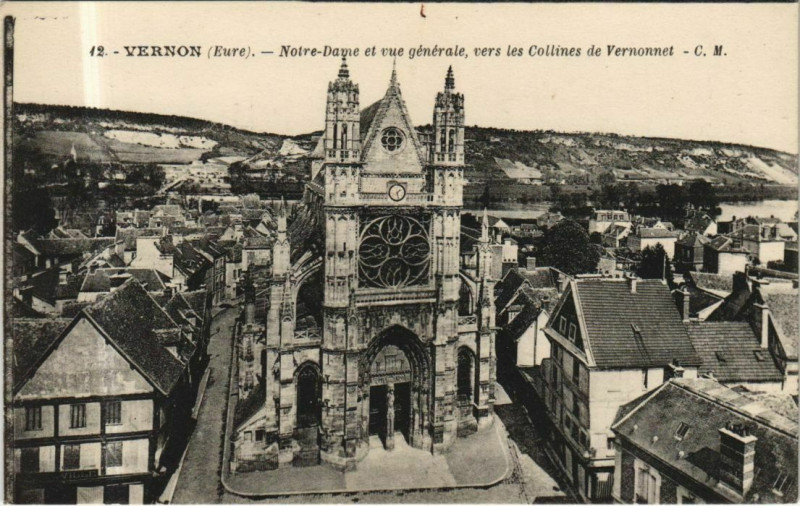 Carte postale ancienne Vernon Notre-Dame et Vue Generale à Vernon