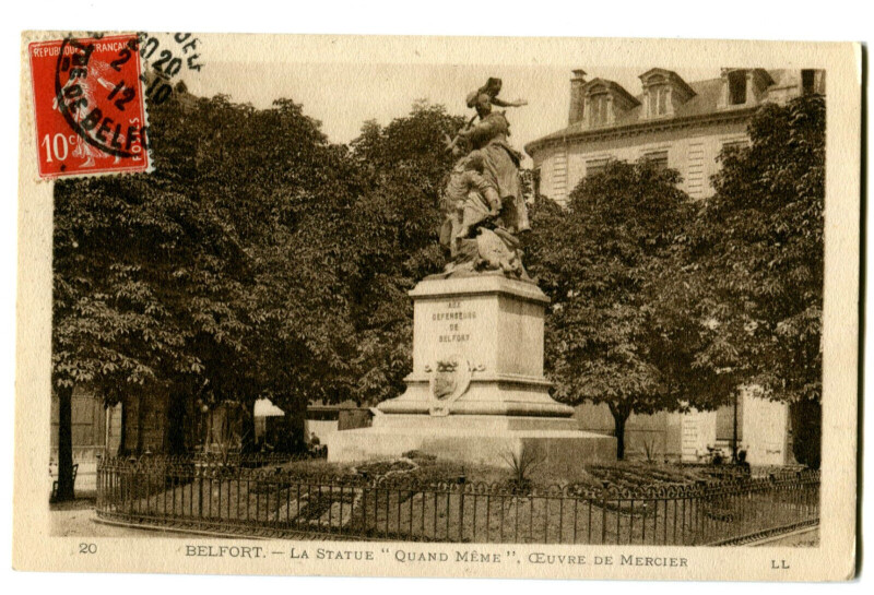 Carte postale ancienne Territoire-de-Belfort Belfort La Statue Quand Même Oeuvre de Mercier à Belfort