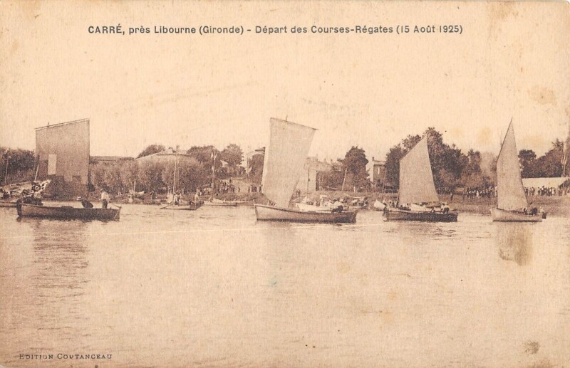 Carte postale ancienne Carre Pres Libourne Depart Des Courses Regates 15 Aout 1925 à Libourne