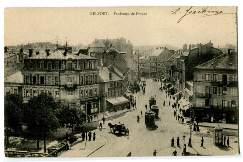 Carte postale ancienne Territoire-de-Belfort Belfort Faubourg de France animations tram à Belfort
