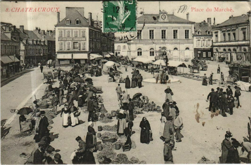 Carte postale ancienne Chateauroux Place du Marche France