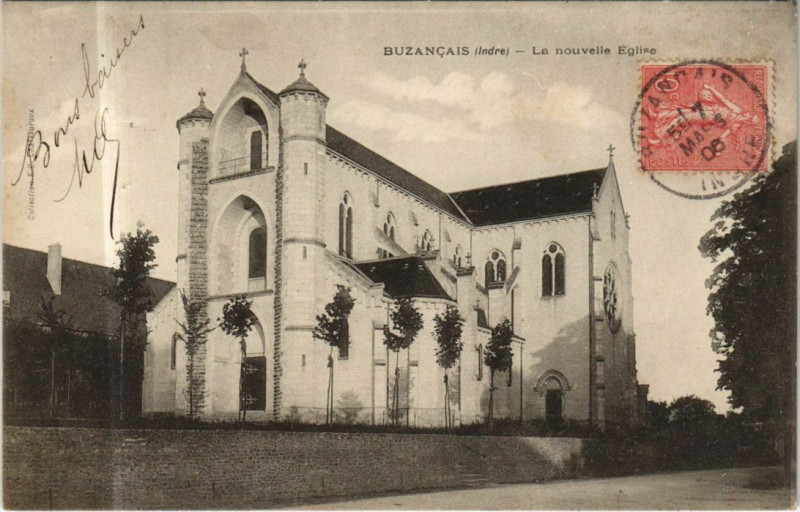 Carte postale ancienne Buzancais La nouvelle Eglise France