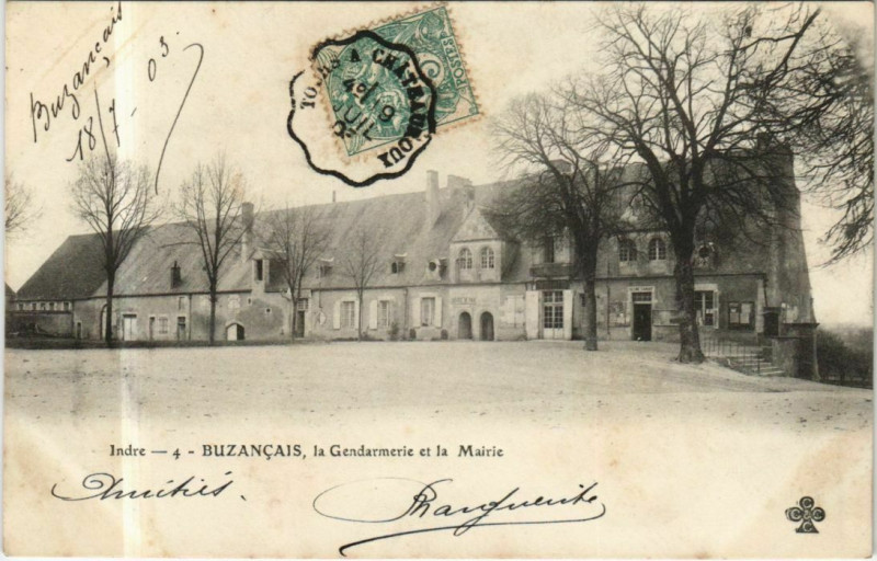 Carte postale ancienne Buzancais Le Gendarmerie et la Mairie France