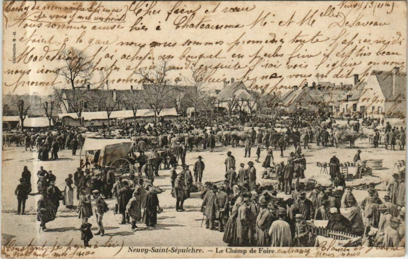 Carte postale ancienne Neuvy St.Sepulchre Le Champ de Foire France