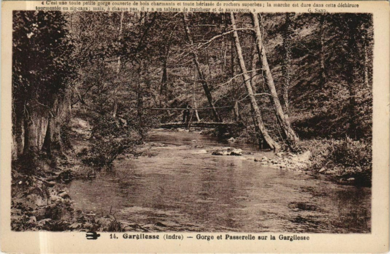 Carte postale ancienne Gargilesse Gorge et Passerelle France