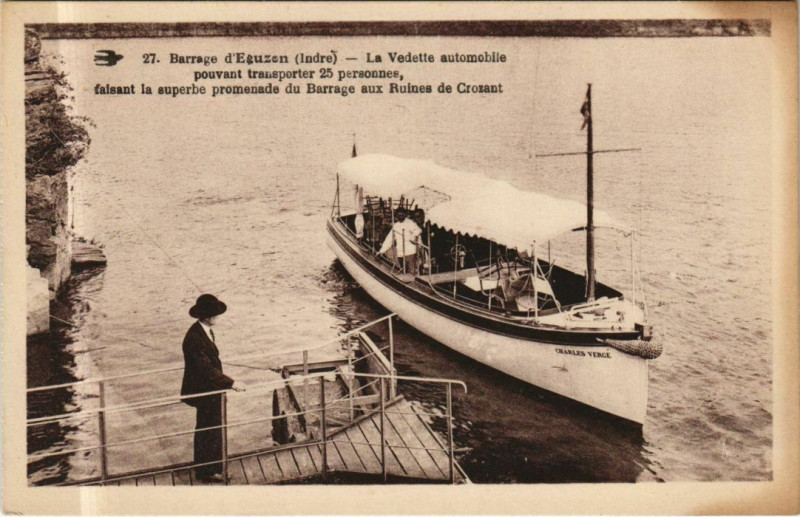 Carte postale ancienne Eguzon La Vedette automobile France