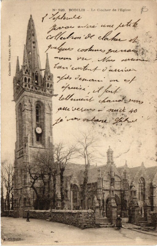 Carte postale ancienne Bodilis - Le Clocher de l'Eglise à Bodilis