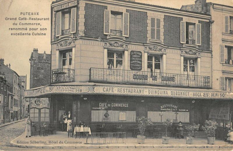 Carte postale ancienne Puteaux Grand Cafe Restaurant Du Commerce à Puteaux