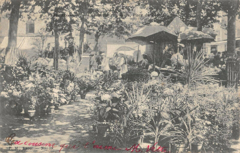 Carte postale ancienne Saint Etienne Le Marche Aux Fleurs Place Du Peuple