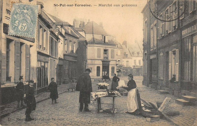 Carte postale ancienne Saint Paul Sur Ternoise Marche Aux Poissons