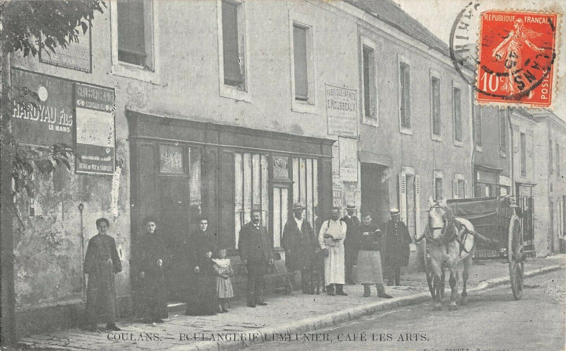 Carte postale ancienne Coulans Boulangerie Lemeunier Cafe Des Arts