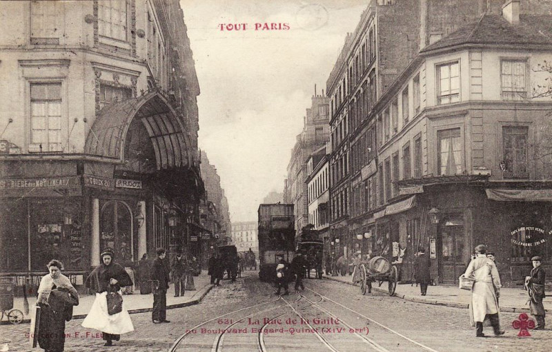 Carte postale ancienne La Rue de la Gaité au Boulevard Edgard-Quinet à Paris 14e