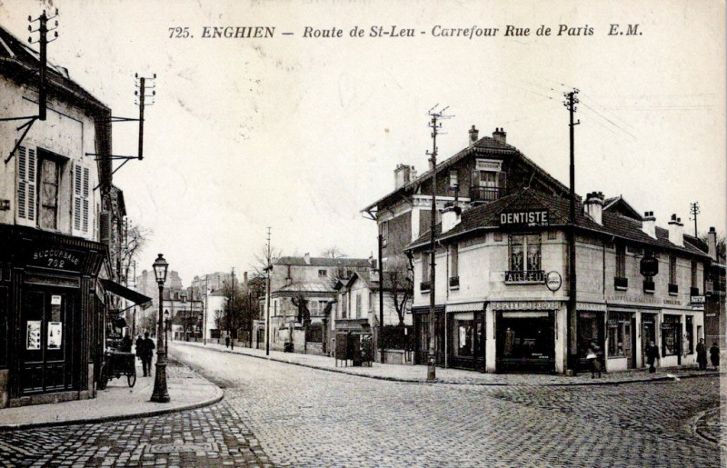 Carte postale ancienne Route de St-Leu - Carrefour Rue de Paris à Enghien-les-Bains