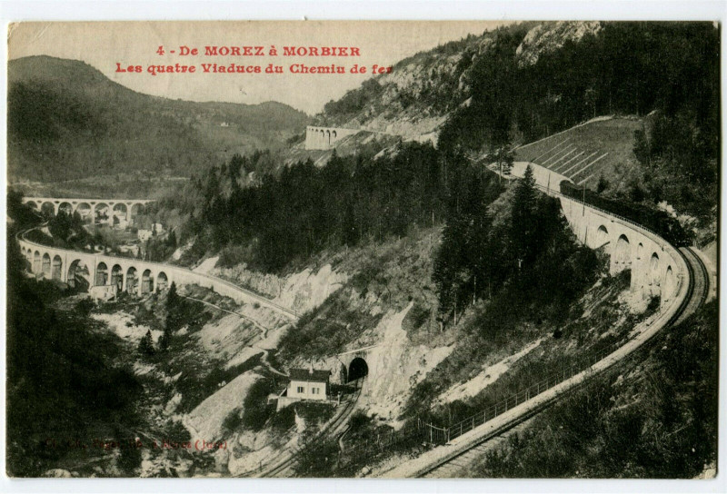 Carte postale ancienne Jura De Morez à Morbier Les Quatres Viaducs du Chemin de fer à Chemin