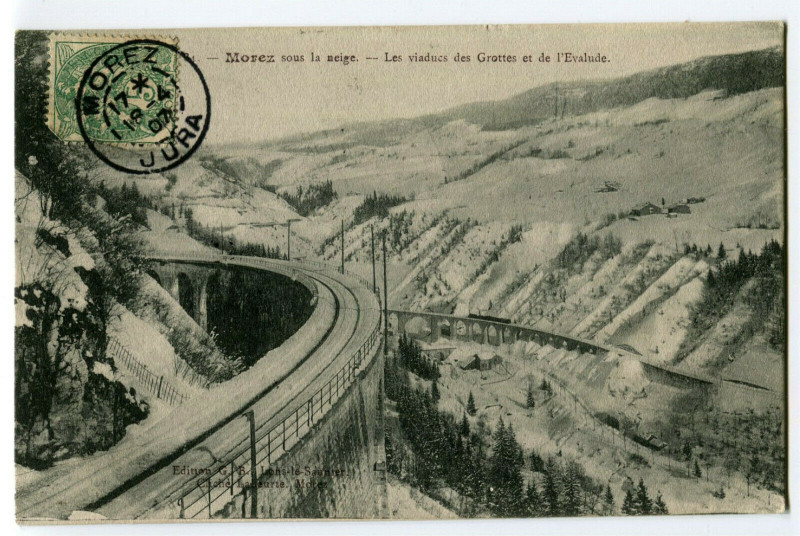 Carte postale ancienne Jura Morez sous la neige Les Viaducs des Crottes et de l'Evalude