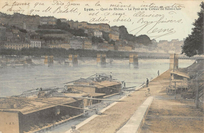 Carte postale ancienne Lyon Quai Du Rhone Le Pont Et Le Coteau De Saint Clair à Lyon