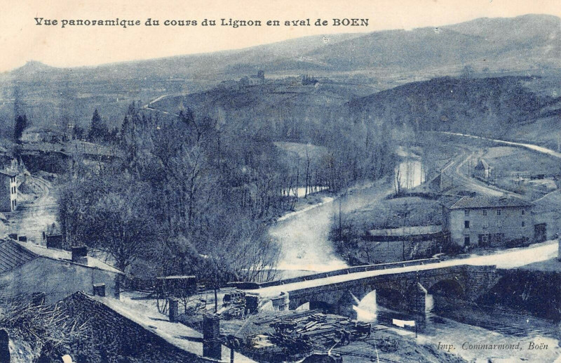 Carte postale ancienne Vue Panoramique Du Cours Du Lignon En Aval De Boen