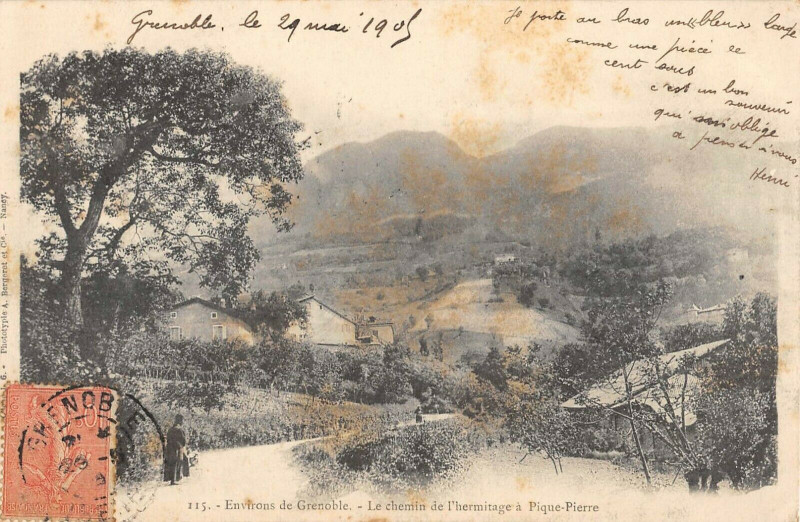 Carte postale ancienne Env.de Grenoble Le Chemin De L'Hermitage A Pique Pierre à Grenoble