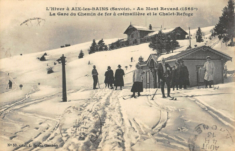 Carte postale ancienne L'Hiver A Aix Les Bains Mont Revard La Gare Du Chemin De Fer A Cremailler à Aix-les-Bains