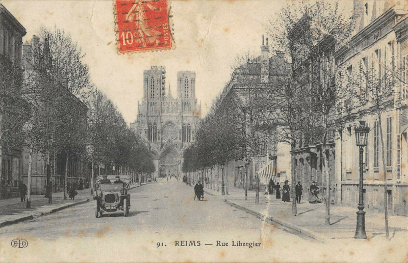 Carte postale ancienne Reims Rue Libergier à Reims