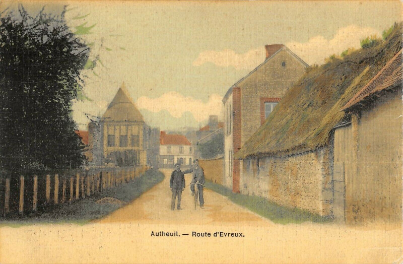 Carte postale ancienne Autheuil Route D'Evreux (cpa toilée