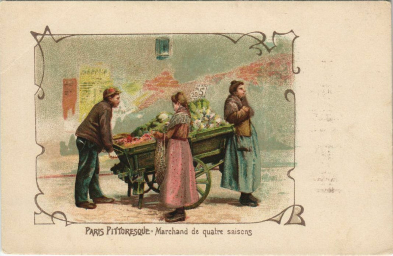 Carte postale ancienne Litho Paris Marchand de 4 saisons
