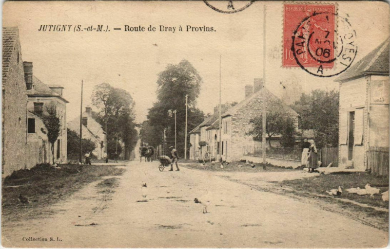 Carte postale ancienne Jutigny Route de Bray a Provins à Jutigny
