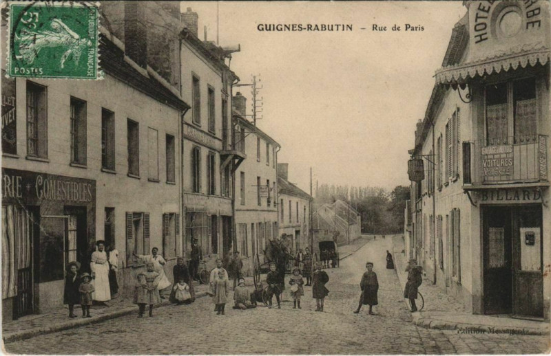 Carte postale ancienne Guignes-Rabutin Rue de Paris à Guignes