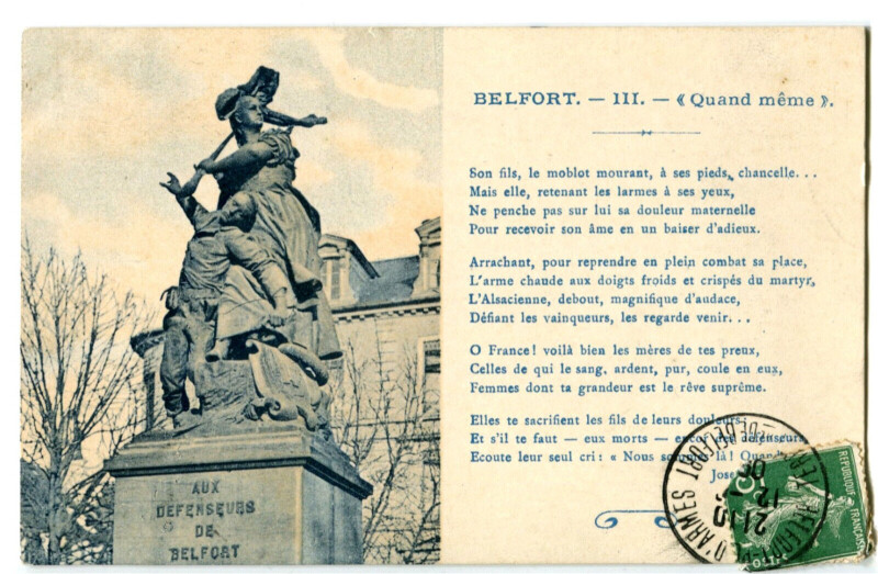Carte postale ancienne Territoire-de-Belfort Belfort Quand Même Monument aux Défenseurs à Belfort