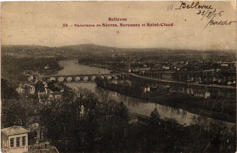 Carte postale ancienne Bellevue - Panorama de Sevres Suresnes et Saint-Cloud à Saint-Cloud