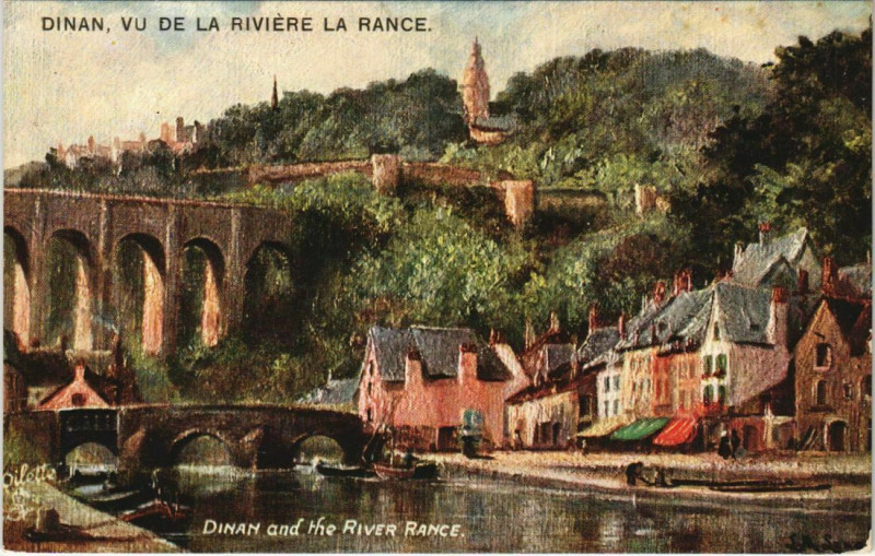 Carte postale ancienne Dinan Vu de la Riviere la Rance - Le Viaduv à Dinan