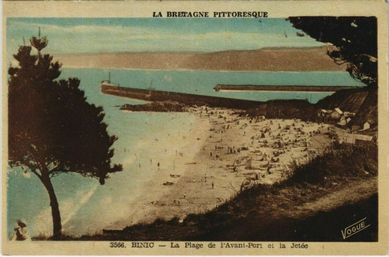 Carte postale ancienne Binic La Plage de l'Avant-Port et la Jetee