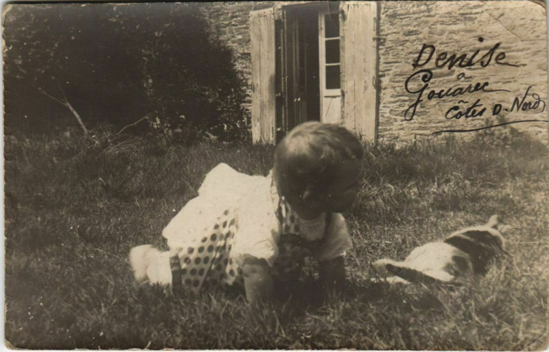 Carte postale ancienne Boy Playing with a Cat