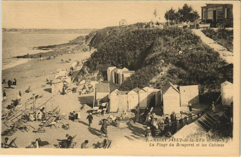 Carte postale ancienne Saint-Jacut-de-la-Mer La Plage du Rougeret et les Cabines à Saint-Jacut-de-la-Mer