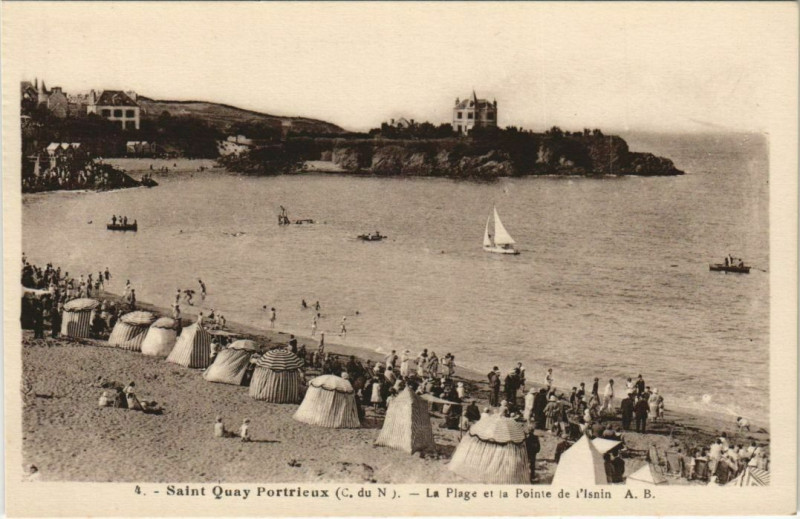 Carte postale ancienne Saint-Quay-Portrieux La Plage et la Pointe de l'Isnin à Saint-Quay-Portrieux