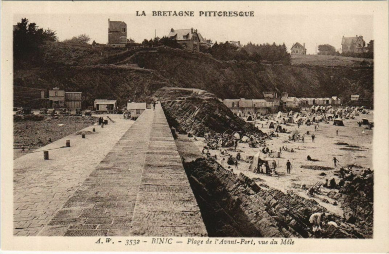 Carte postale ancienne Binic Plage de l'Avant-Port - Vue du Mole