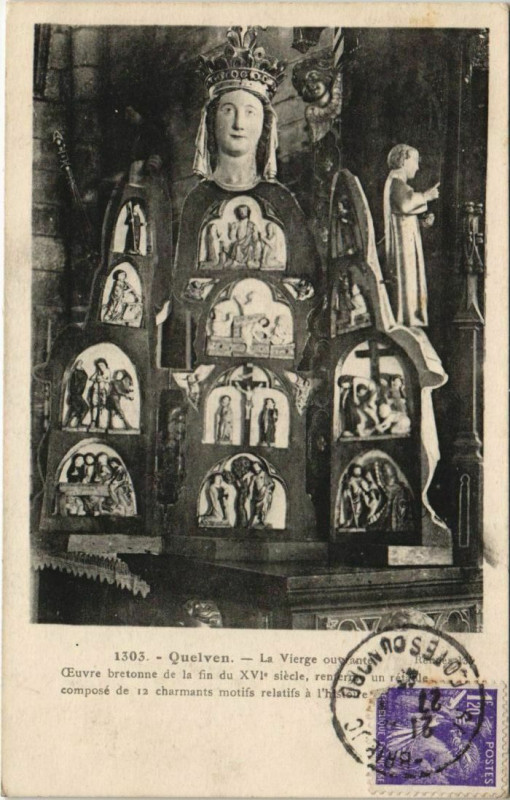 Carte postale ancienne Quelven La Vierge - Statue
