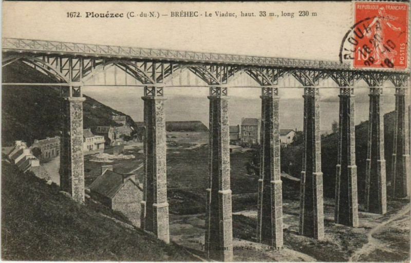 Carte postale ancienne Plouezec Brehec - Le Viaduc