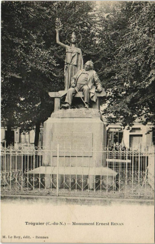 Carte postale ancienne Treguier Monument Ernest Renan