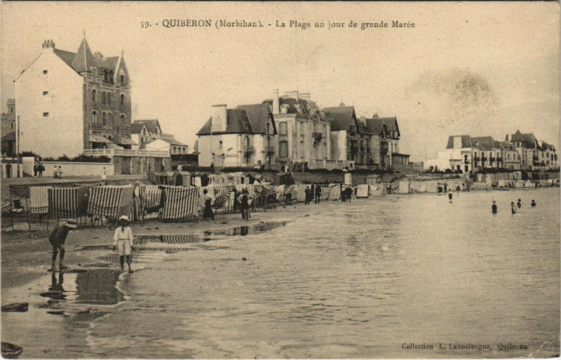 Carte postale ancienne Quiberon - La Plage un jour de grande Marée à Quiberon