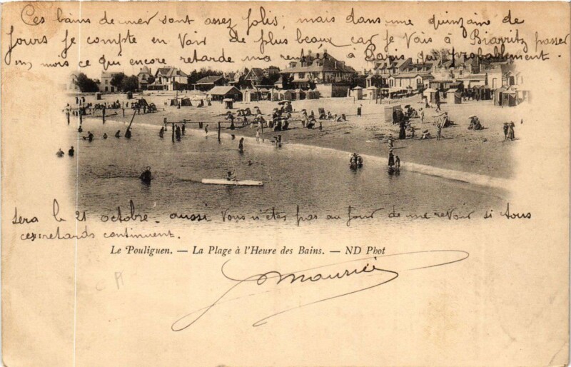 Carte postale ancienne Le Pouliguen - La Plage a l'Heure des Bains au Pouliguen