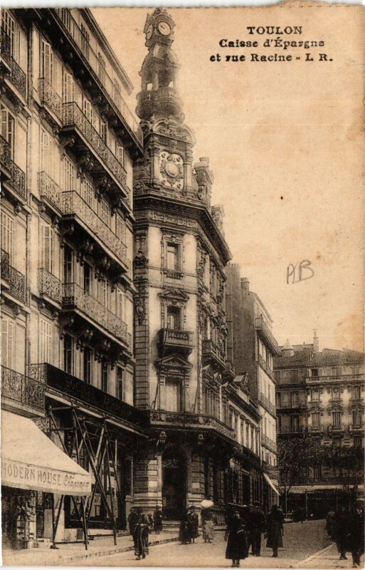 Carte postale ancienne Toulon Caisse d'Epargne et Rue Racine à Toulon