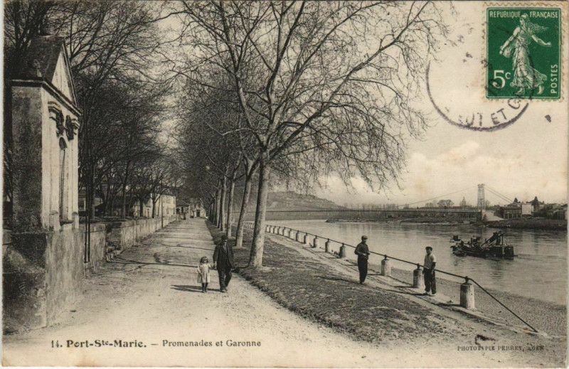 Carte postale ancienne Port Sainte-Marie Promenades et Garonne France