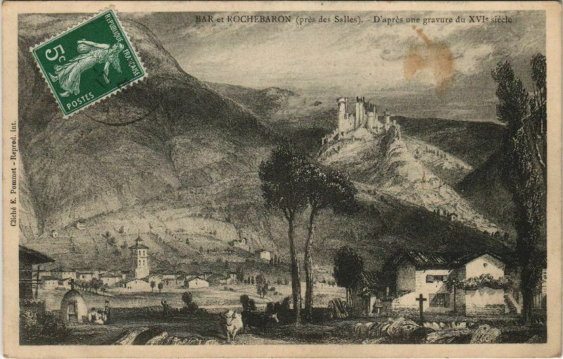 Carte postale ancienne Bar et Rochebaron D'apres une gravure France