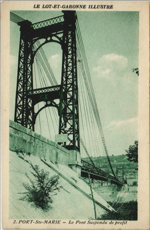 Carte postale ancienne Port Sainte-Marie Le Pont Suspendu de profil France