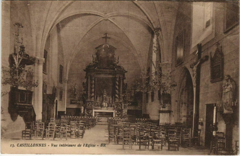 Carte postale ancienne Castillonnes Vue interieure de l'Eglise France