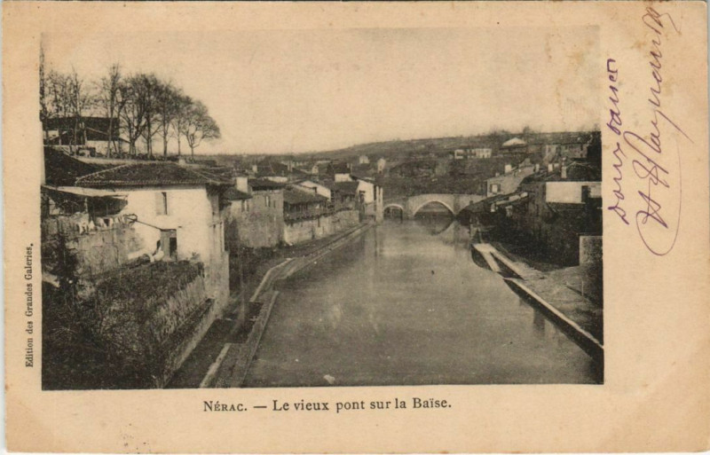 Carte postale ancienne Nerac Le vieux pont sur la Baise France